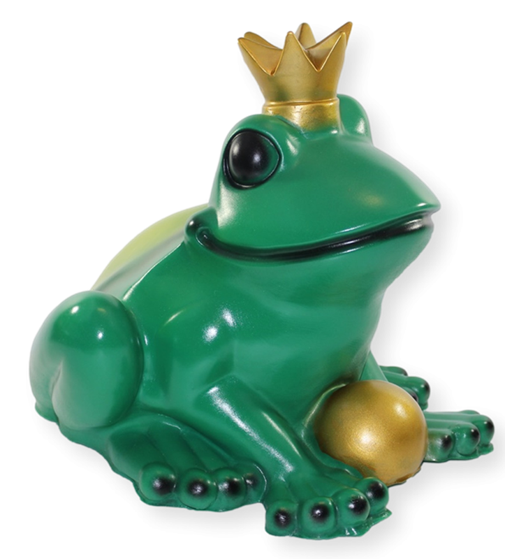 Deko Figur Froschkönig groß Höhe 31 cm Gartenfigur mit Krone und Goldkugel Teichfigur aus Kunststoff von OM