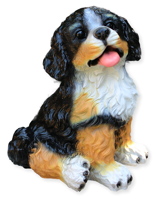 Deko Figur Hund Berner Senenhund groß H 37 cm Tierfigur mit Scherzbewegungsmelder Wau-wau von OM