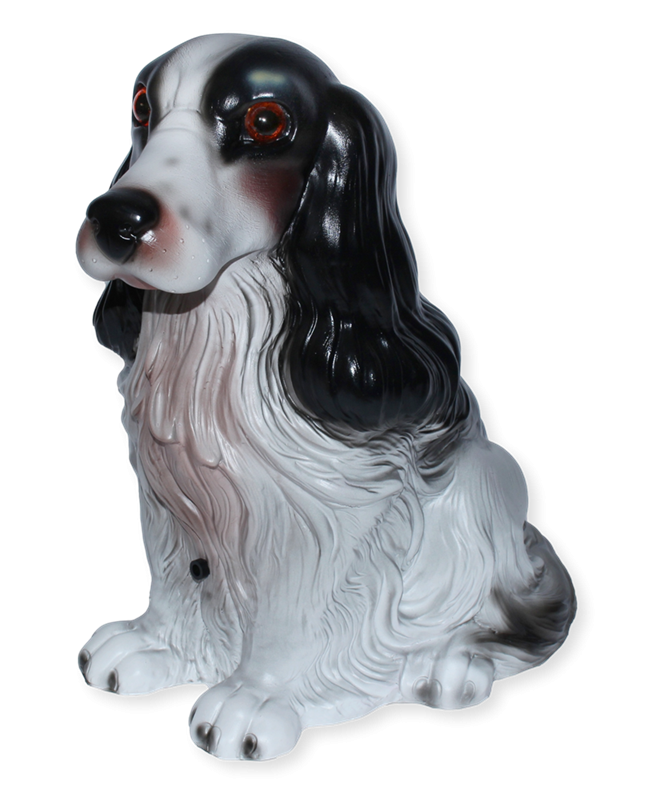 Deko Figur Hund Cocker Spaniel groß H 33 cm Tierfigur mit Scherzbewegungsmelder Wau-wau von OM