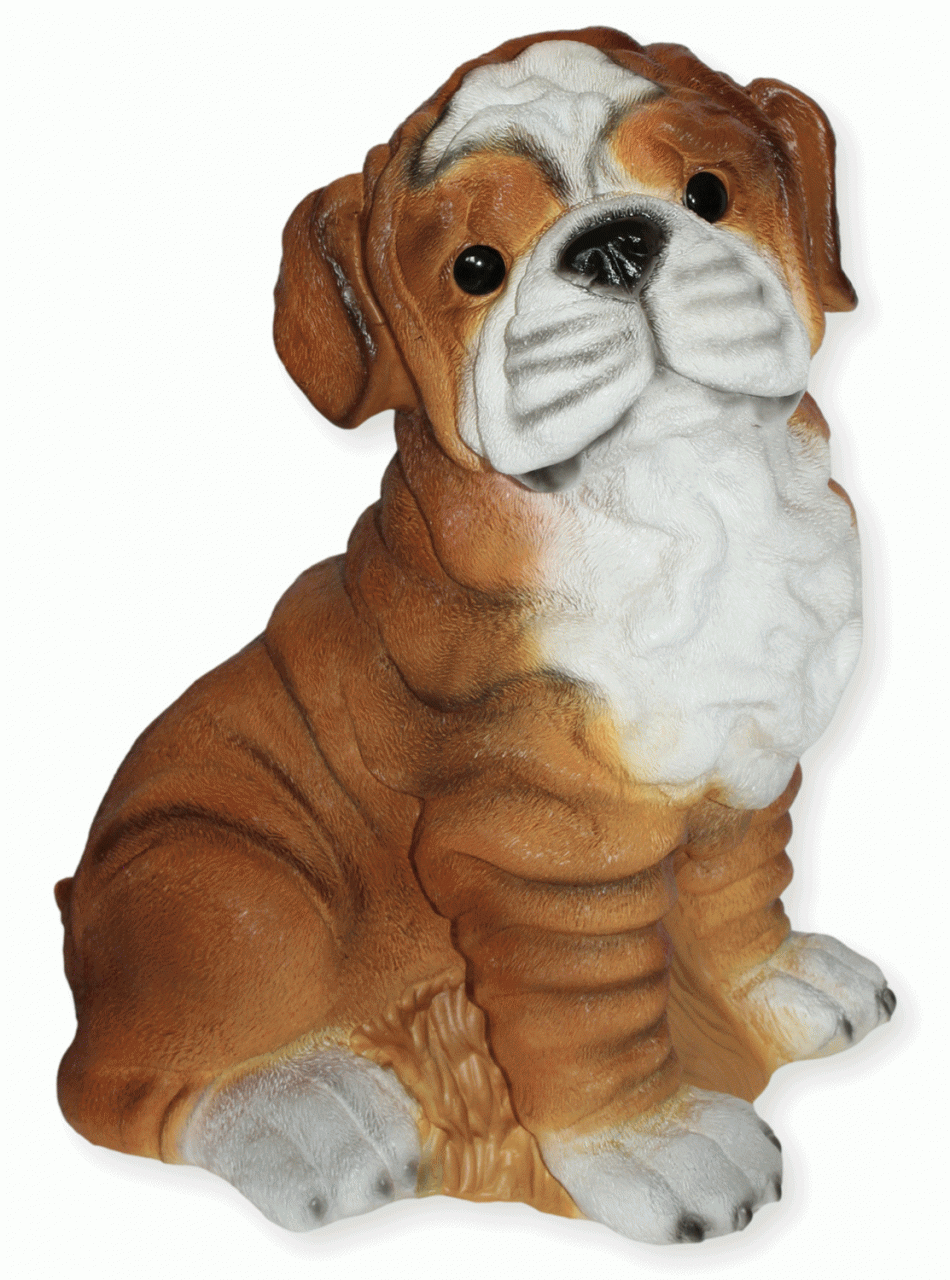 Deko Figur Hund Mops groß H 39 cm mit Bewegungsmelder wau-wau Dekofigur aus Kunststoff von OM