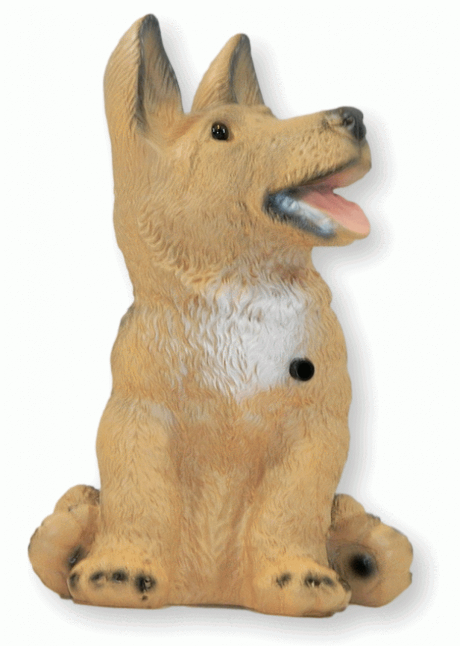 Deko Figur Hund Schäferhund klein H 23 cm Dekofigur mit Bewegungsmelder wau-wau von OM