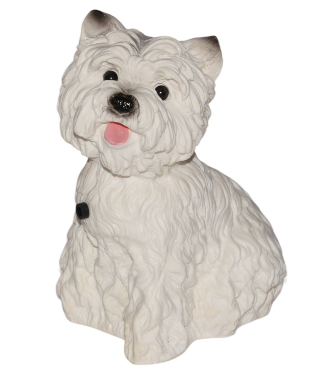 Deko Figur Hund West White Highland Terrier Tierfigur H 22 cm Dekofigur mit Scherzbewegungsmelder von OM