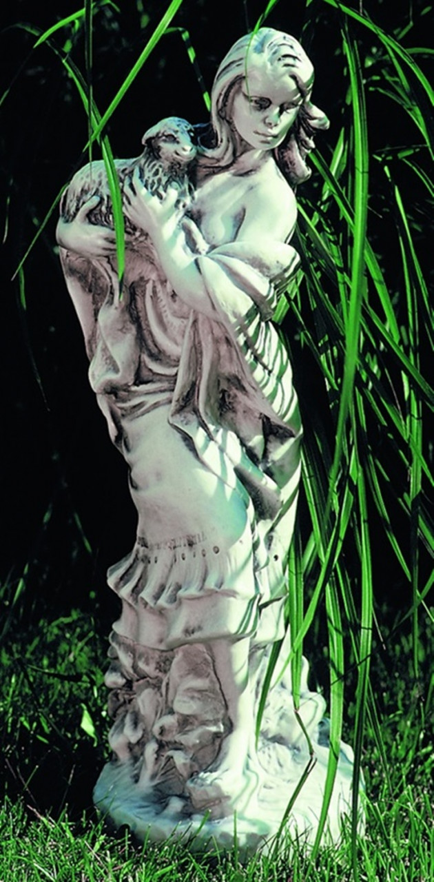 Deko Figur Statue junge Frau Pastora stehend H 40 cm klasische Skulptur Gartenfigur aus Kunststoff von OM