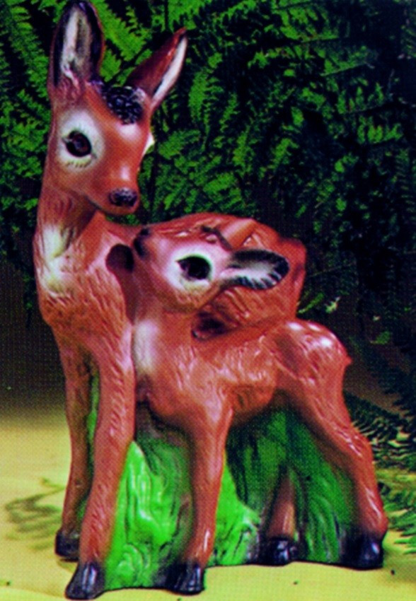 Deko Figur Reh mit Kitz stehend H 40 cm Gartenfigur Dekofigur aus Kunststoff von OM