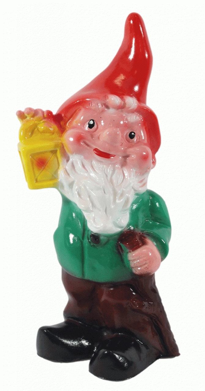 Gartenzwerg Figur Zwerg H 18 cm mit Laterne und Stock stehend Gartenfigur aus Kunststoff von OM