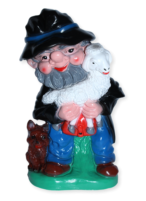 Gartenzwerg Figur Zwerg Schäfer mit Lämmchen und Hund H 31 cm stehend Gartenzwerg aus Kunststoff von OM