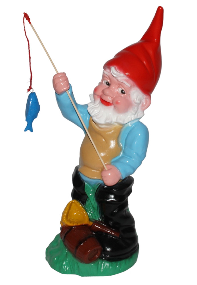 Gartenzwerg Figur Zwerg als Angler H 43 cm stehend Gartenzwerg Gartenfigur aus Kunststoff von OM