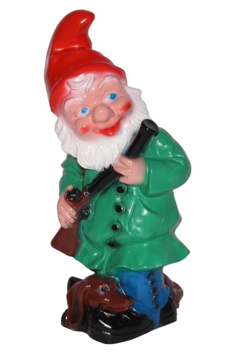 Gartenzwerg als Jäger mit Dackel Figur Zwerg H 30 cm Förster mit Gewehr Gartenfigur aus Kunststoff von OM