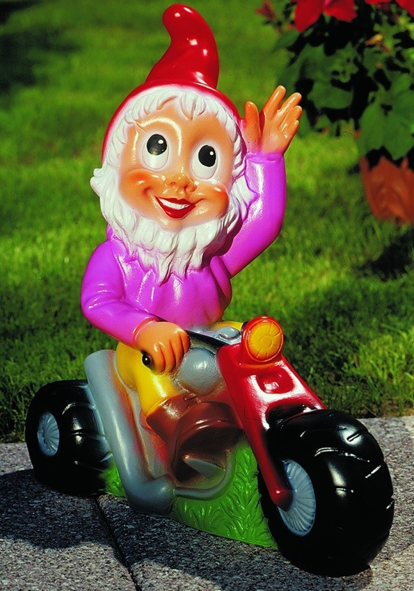 Gartenzwerg auf Motorrad Figur Zwerg H 37 cm Gartenfigur aus Kunststoff von OM