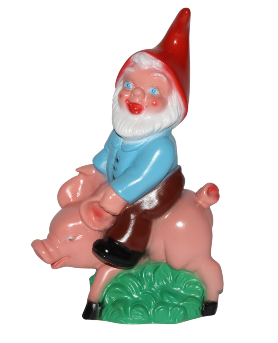 Gartenzwerg auf Schwein Figur Zwerg H 32 cm Dekofigur Gartenfigur aus Kunststoff von OM