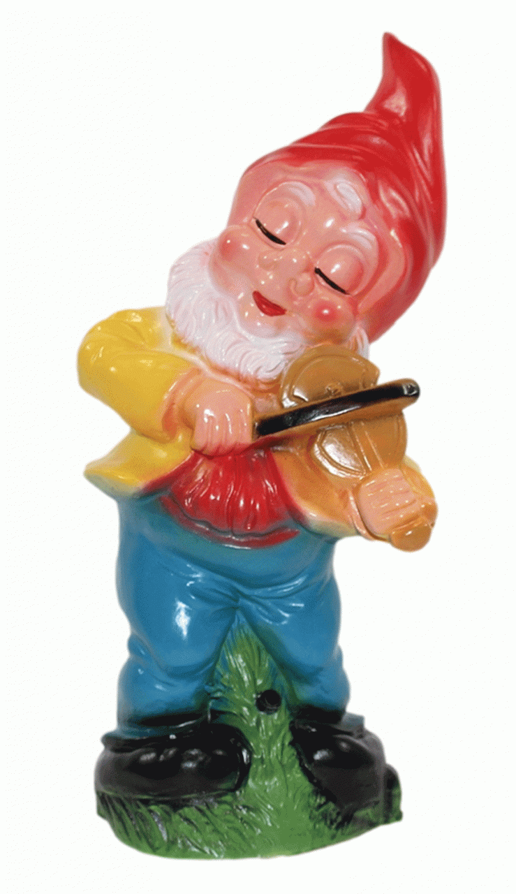 Gartenzwerg mit Geige und Bewegungsmelder Happy Birthday Figur Zwerg H 31 cm aus Kunststoff von OM