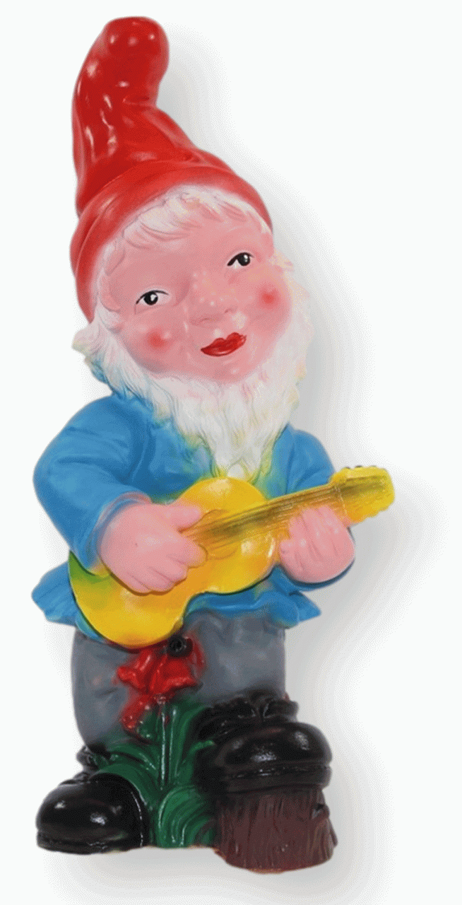 Gartenzwerg mit Gitarre und Scherzbewegungsmelder Happy Birthday Figur Zwerg H 33 cm aus Kunststoff von OM