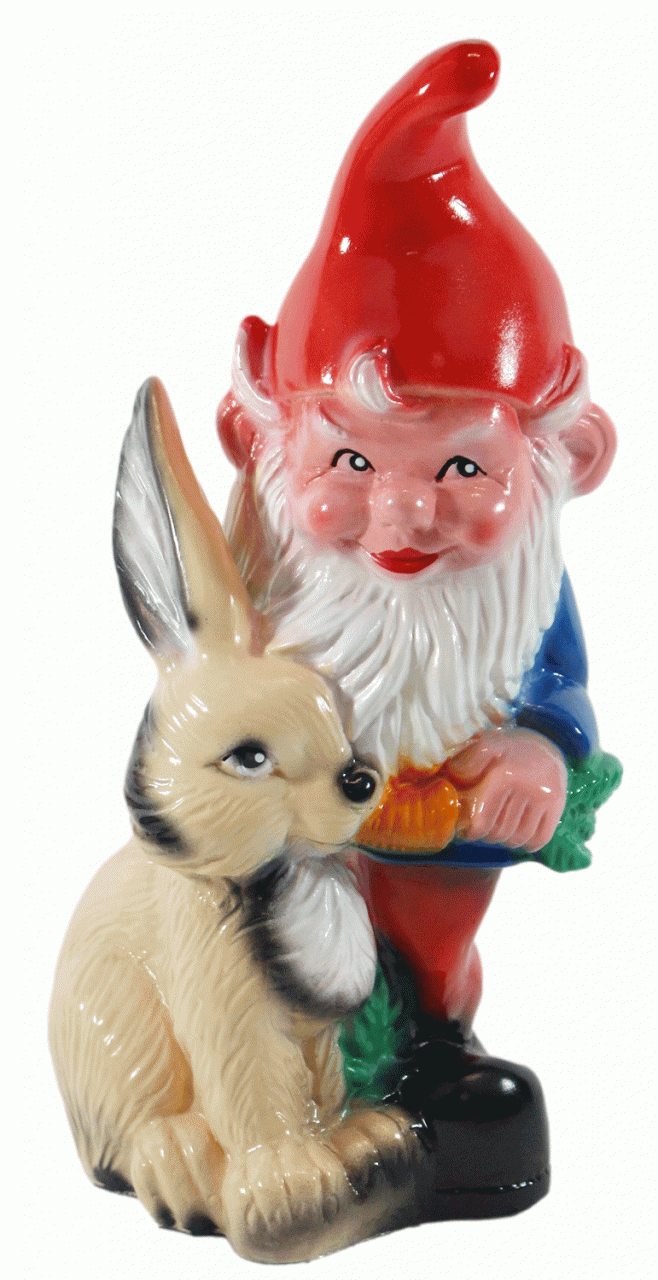 Gartenzwerg Figur Zwerg mit Hase H 29 cm stehend Gartenfigur aus Kunststoff von OM