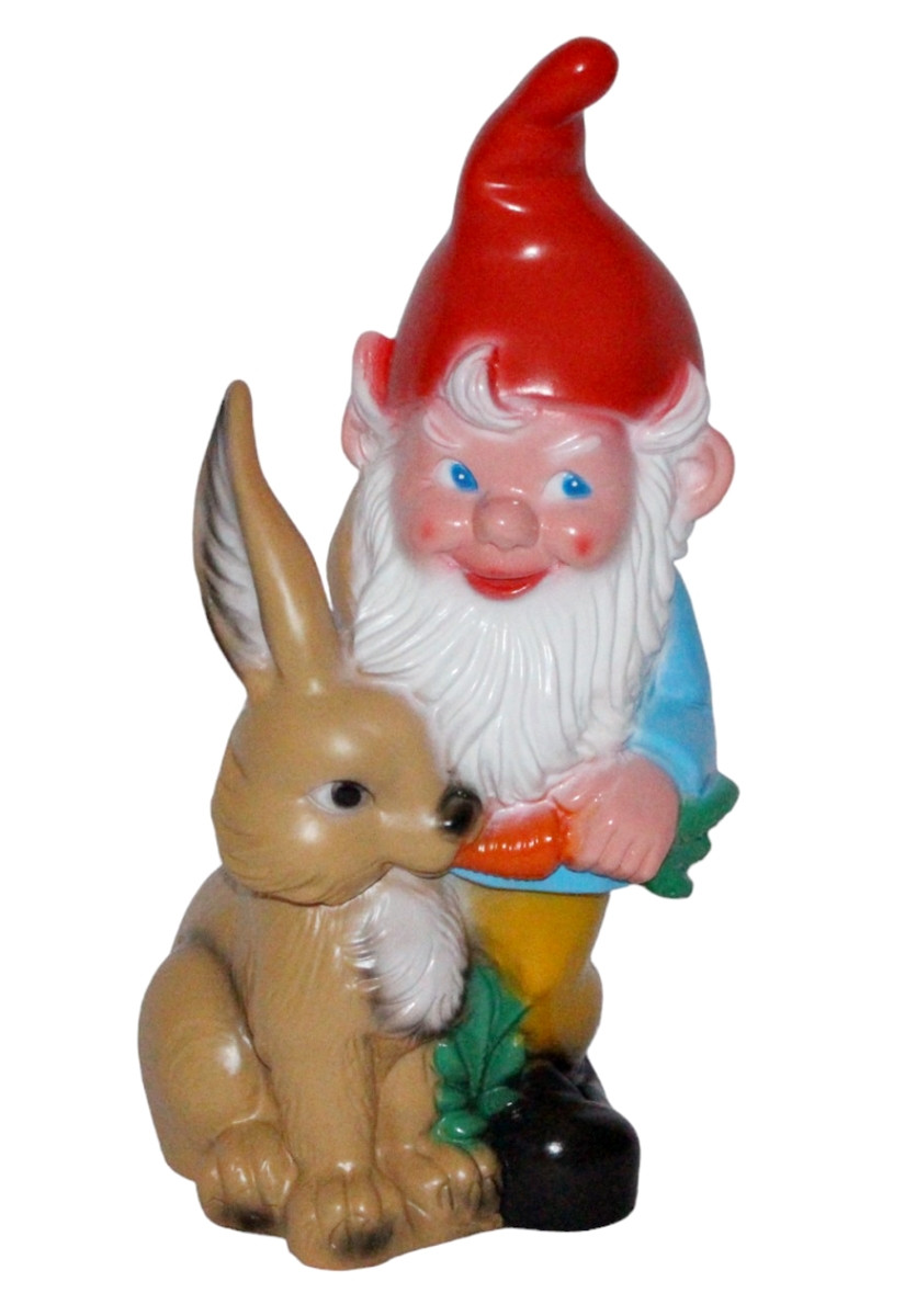 Gartenzwerg mit Hase Figur Zwerg H 35 cm Gartenfigur aus Kunststoff von OM