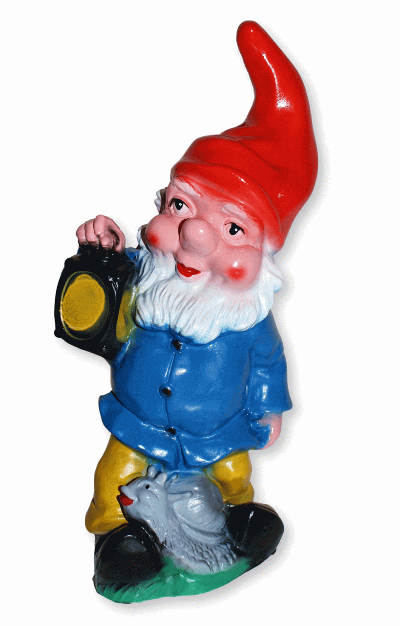 Gartenzwerg Figur Zwerg mit Laterne H 34 cm stehend Gartenfigur aus Kunststoff von OM