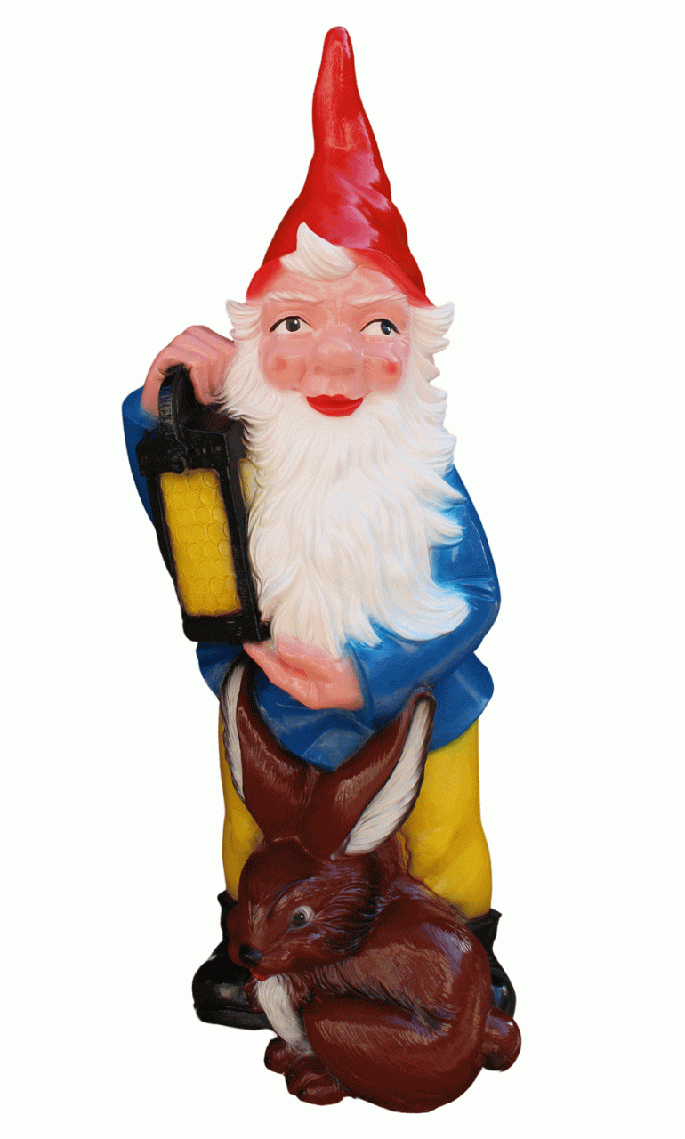 Gartenzwerg mit Laterne und Hase XXL-Zwerg H 112 cm Gartenfigur aus Kunststoff Riesenzwerg Figur von OM