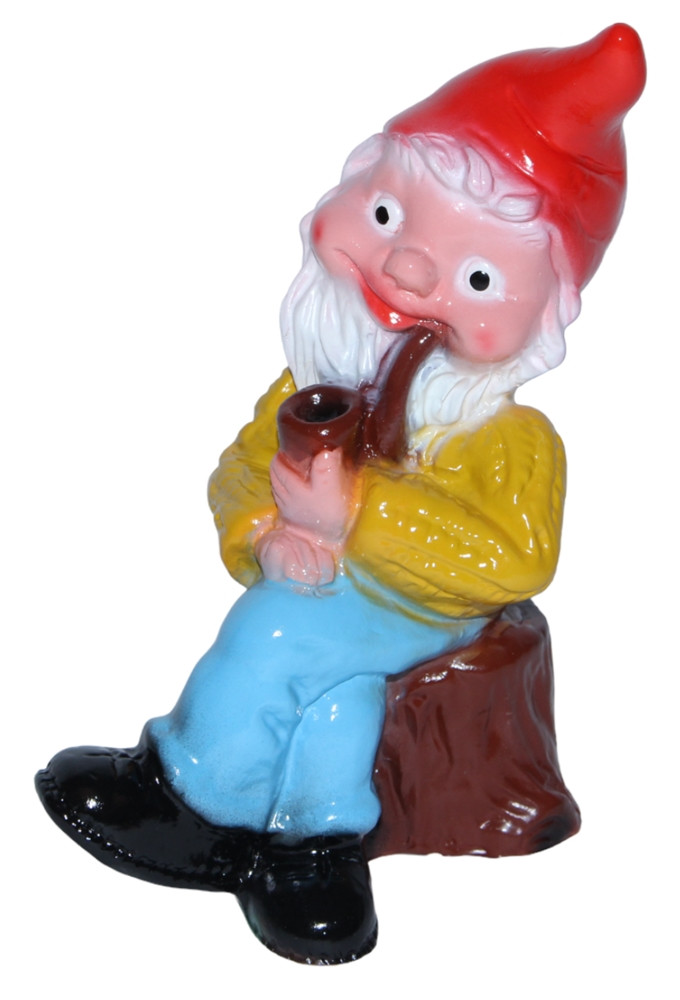 Gartenzwerg Figur Zwerg H 17 cm mit Pfeife sitzend Gartenfigur aus Kunststoff von OM