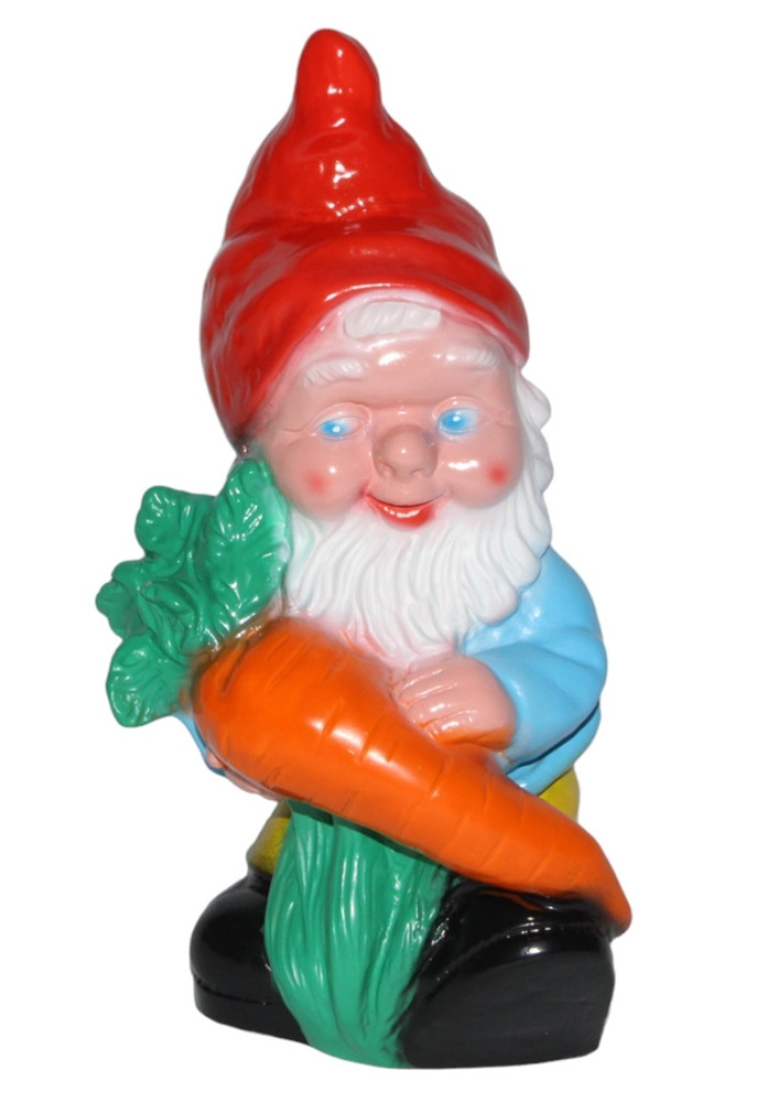 Gartenzwerg Figur Zwerg mit Karotte H 26 cm stehend Gartenfigur aus Kunststoff von OM