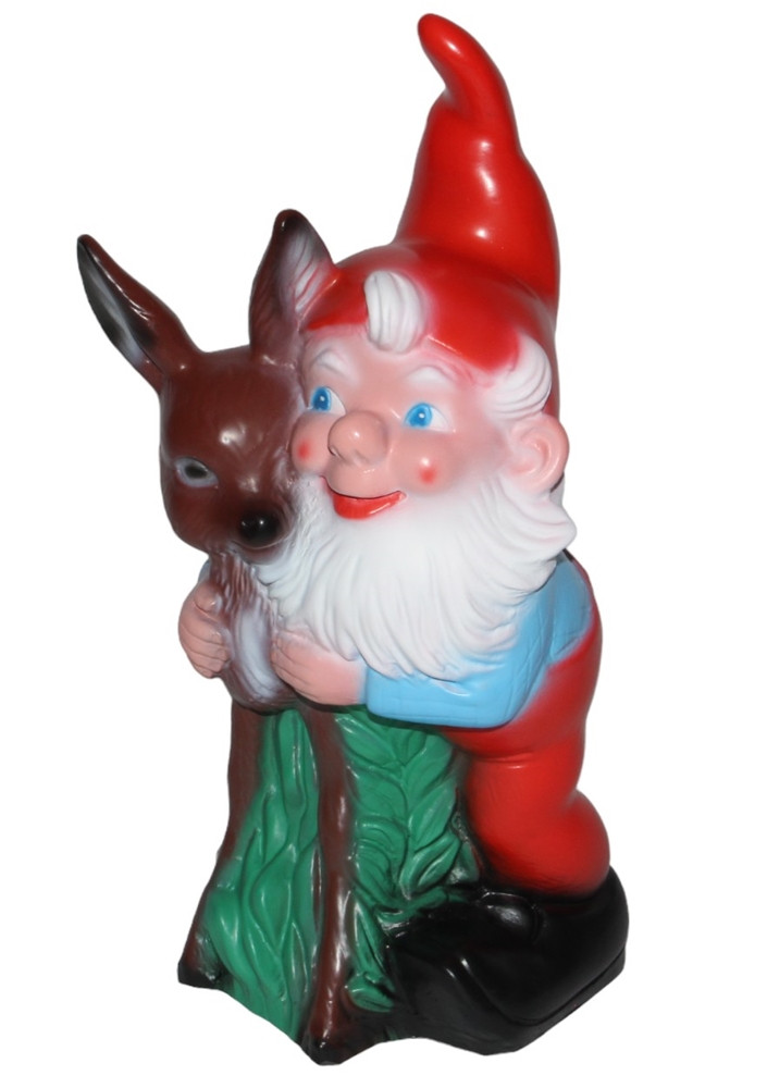 Gartenzwerg mit Reh Figur Zwerg H 36 cm Gartenfigur aus Kunststoff von OM