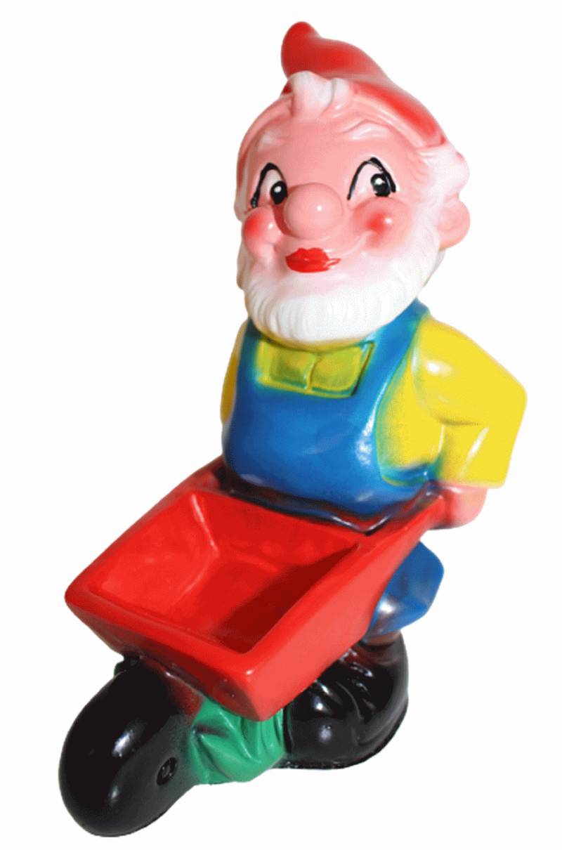 Gartenzwerg mit Schubkarre Figur Zwerg H 18 cm Gartenfigur aus Kunststoff von OM