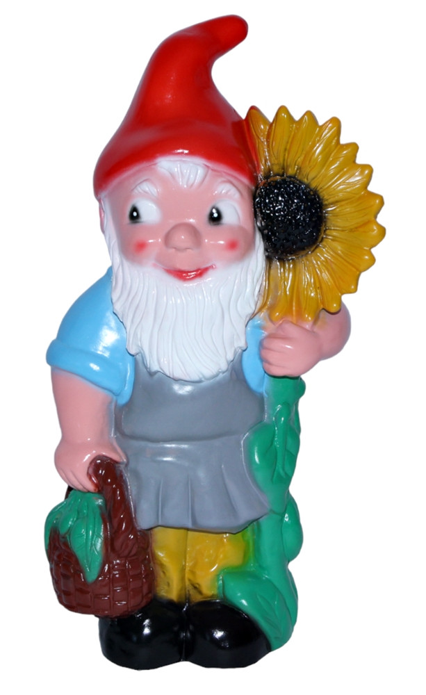 Gartenzwerg mit Sonnenblume Figur Zwerg H 31 cm Gartenfigur aus Kunststoff von OM