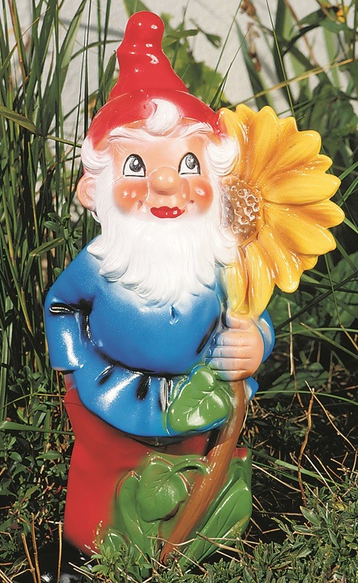Gartenzwerg mit Sonnenblume Figur Zwerg H 41 cm Gartenfigur aus Kunststoff von OM