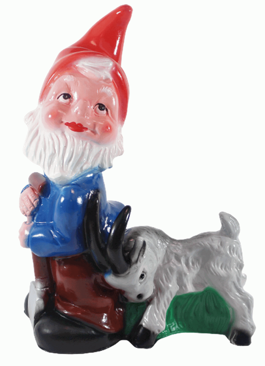 Gartenzwerg Figur Zwerg mit Ziegenbock H 32 cm stehend Gartenfigur aus Kunststoff von OM