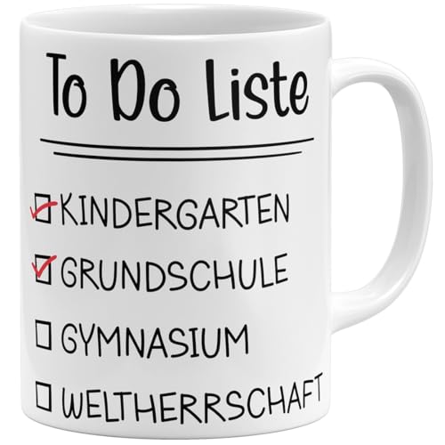 OM3® 5. Klasse Tasse mit To Do Liste - Sextaner Gymnasium Gymi - Schulstart - Keramik Becher - 325ml - Beidseitig Bedruckt - Weiss von OM3