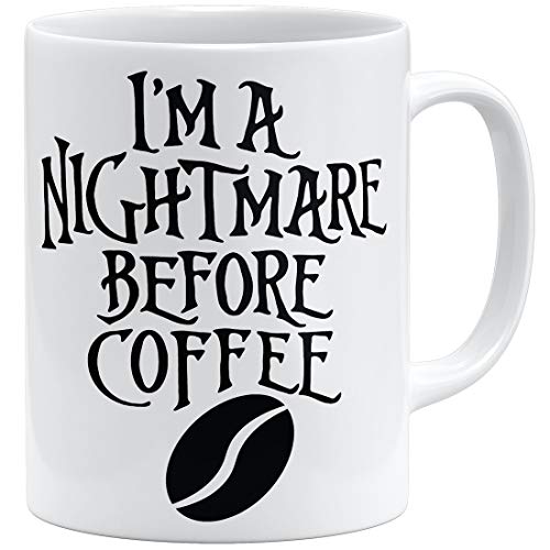 OM3® A Nightmare Before Coffee - Statement Tasse mit Spruch Weihnachten | Keramik Becher | 11oz 325ml | Beidseitig Bedruckt | Weiss von OM3
