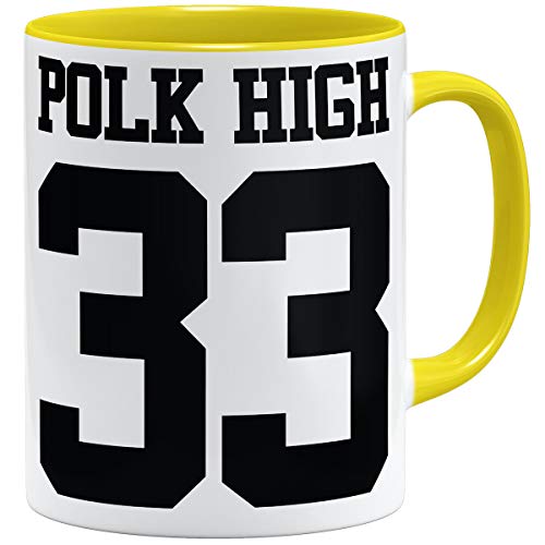 OM3® Al Bundy POLK-HIGH-33 Tasse | Keramik Becher | 11oz 325ml | Kult TV Serie High School American Football | Gelb von OM3