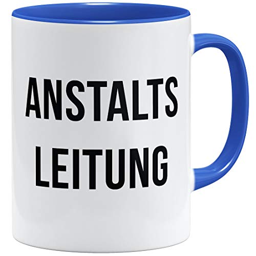 OM3® Anstaltsleitung Statement Tasse mit Spruch | Keramik Becher | 11oz 325ml | Beidseitig Bedruckt | Royalblau von OM3