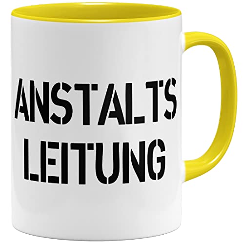 OM3® Anstaltsleitung - lustige Büro Tasse III | Keramik Becher | 325ml | Beidseitig Bedruckt | Gelb von OM3