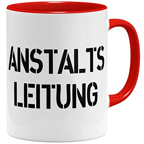 OM3® Anstaltsleitung - lustige Büro Tasse III | Keramik Becher | 325ml | Beidseitig Bedruckt | Rot von OM3