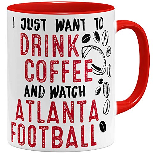 OM3® - Atlanta-Coffee - Tasse | Keramik Becher | American Football Mug | 11oz 325ml | Beidseitig Bedruckt | Rot von OM3