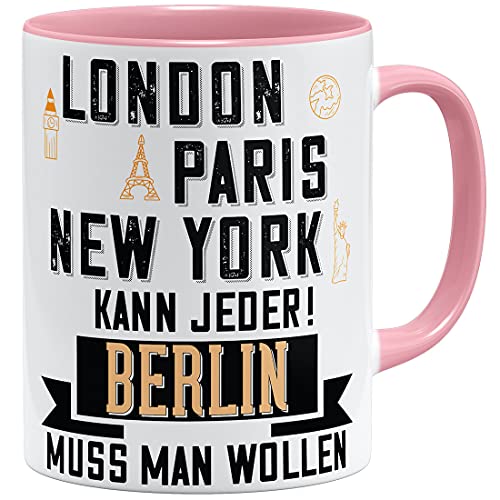 OM3® Berlin Tasse mit Stadtnamen Städtetasse | Keramik Becher | 11oz 325ml | Beidseitig Bedruckt | Rosa von OM3