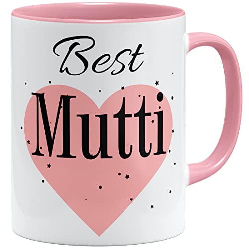 OM3® Best Mutti Tasse mit Spruch - Geschenkidee für Mama | Keramik Becher | 11oz 325ml | Beidseitig Bedruckt | Rosa von OM3