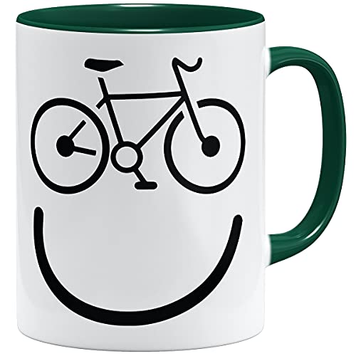 OM3® Bicycle Happy Smile Fahrrad Tasse | Keramik Becher | 11oz 325ml | Beidseitig Bedruckt | Grün von OM3