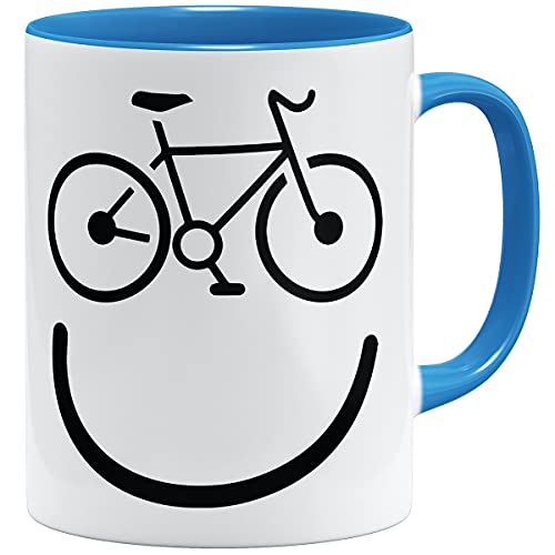 OM3® Bicycle Happy Smile Fahrrad Tasse | Keramik Becher | 11oz 325ml | Beidseitig Bedruckt | Hellblau von OM3