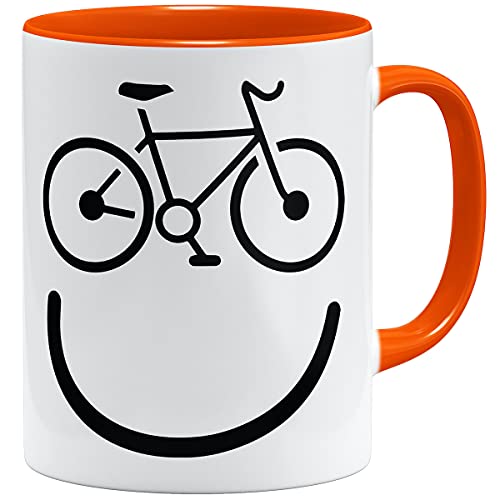 OM3® Bicycle Happy Smile Fahrrad Tasse | Keramik Becher | 11oz 325ml | Beidseitig Bedruckt | Orange von OM3