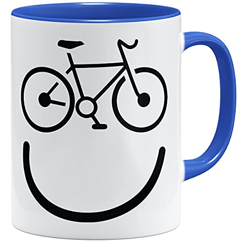 OM3® Bicycle Happy Smile Fahrrad Tasse | Keramik Becher | 11oz 325ml | Beidseitig Bedruckt | Royalblau von OM3