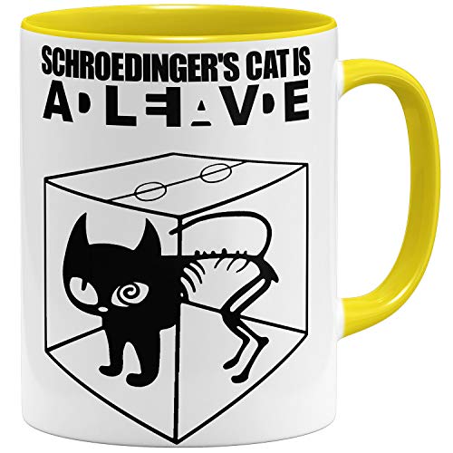 OM3® - Big Bang - Schroedingers Cat - Tasse | Keramik Becher | 11oz 325ml | Beidseitig Bedruckt | Gelb von OM3