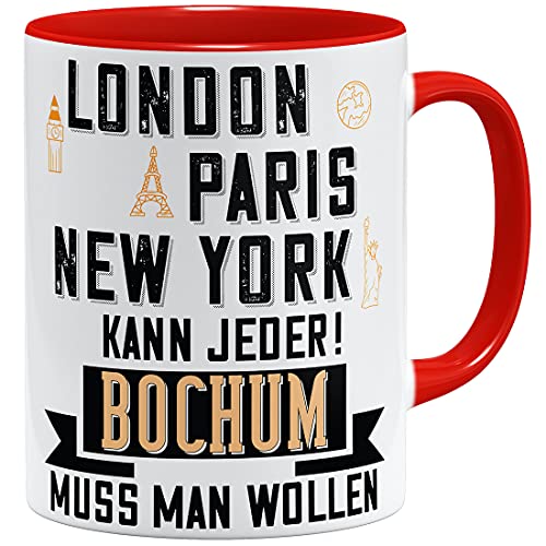 OM3® Bochum Tasse mit Stadtnamen Städtetasse | Keramik Becher | 11oz 325ml | Beidseitig Bedruckt | Rot von OM3