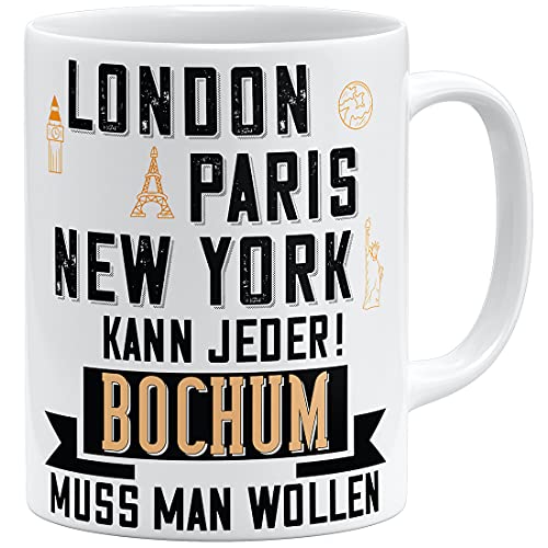 OM3® Bochum Tasse mit Stadtnamen Städtetasse | Keramik Becher | 11oz 325ml | Beidseitig Bedruckt | Weiss von OM3