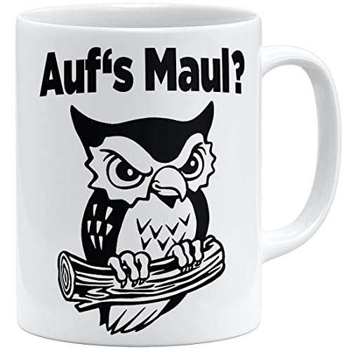 OM3® Böse Eule Auf's Maul Tasse mit Spruch | Keramik Becher | 11oz 325ml | Beidseitig Bedruckt | Weiss von OM3