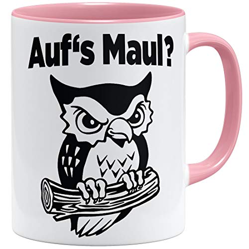 OM3® Böse Eule Auf's Maul Tasse mit Spruch | Keramik Becher | 11oz 325ml | Beidseitig Bedruckt | Rosa von OM3