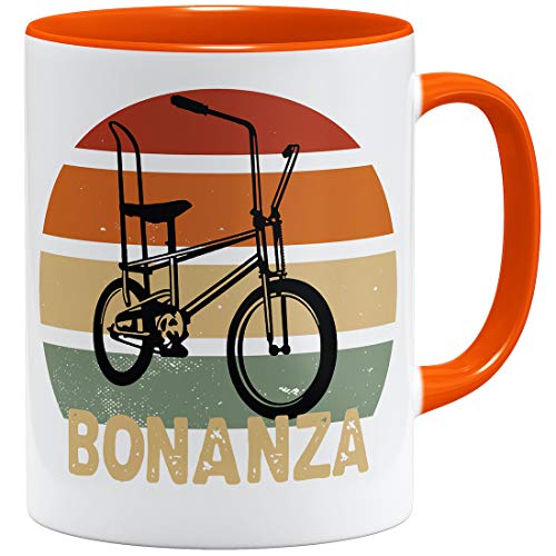 OM3® Bonanza Fahrrad Tasse mit Fahrradmotiv |V | Keramik Becher | 11oz 325ml | Beidseitig Bedruckt | Orange von OM3