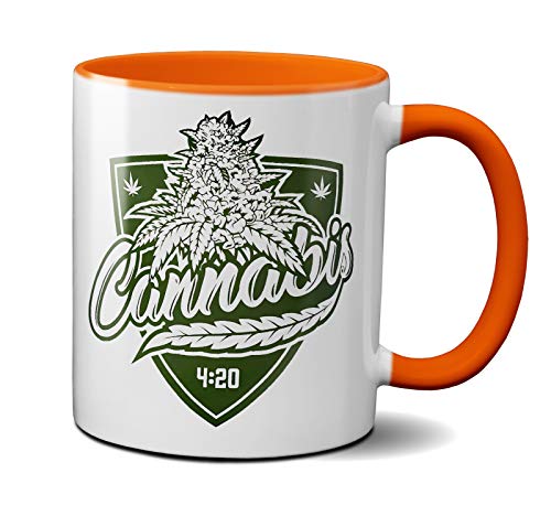 OM3® - Cannabis-420 - Tasse | Keramik Becher | 11oz 325ml | Beidseitig Bedruckt | Orange von OM3