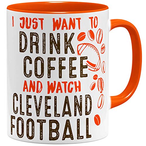 OM3® - Cleveland-Coffee - Tasse | Keramik Becher | American Football Mug | 11oz 325ml | Beidseitig Bedruckt | Orange von OM3