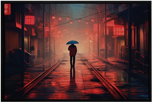 OM3® Coole Fußmatte mit Cyberpunk Motiv - Japan Tokyo Rainy Day City Urban Anime - rutschfest & waschbar - 60x40cm - von OM3