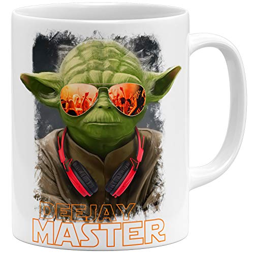 OM3® Deejay Master Musik DJ Yoda Tasse | Keramik Becher | 11oz 325ml | Beidseitig Bedruckt | Weiss von OM3